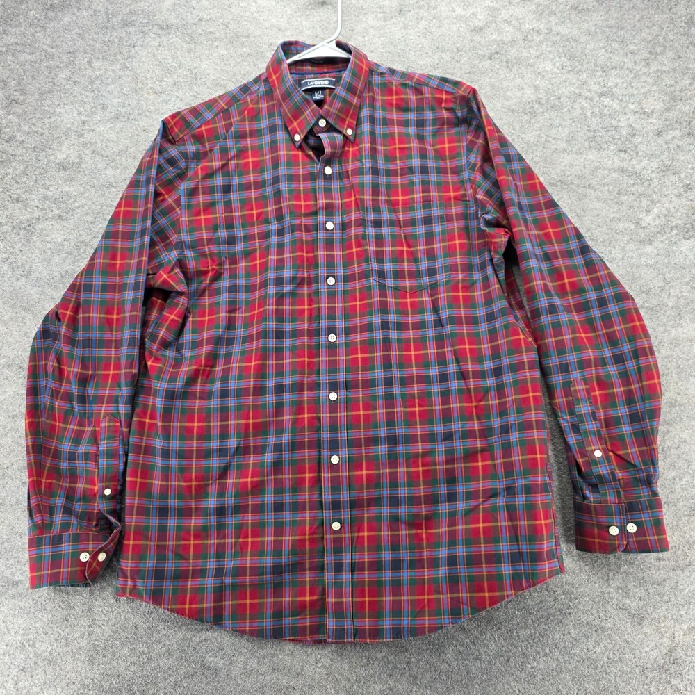 Lands End Shirt Mens Large Tall 16-16.5 Button Down Red Plaid Traditional